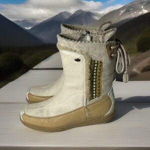 Vintage Tecnica Boots Womens 8US Wool Fur Leather Apres Ski Winter Nordic Italy